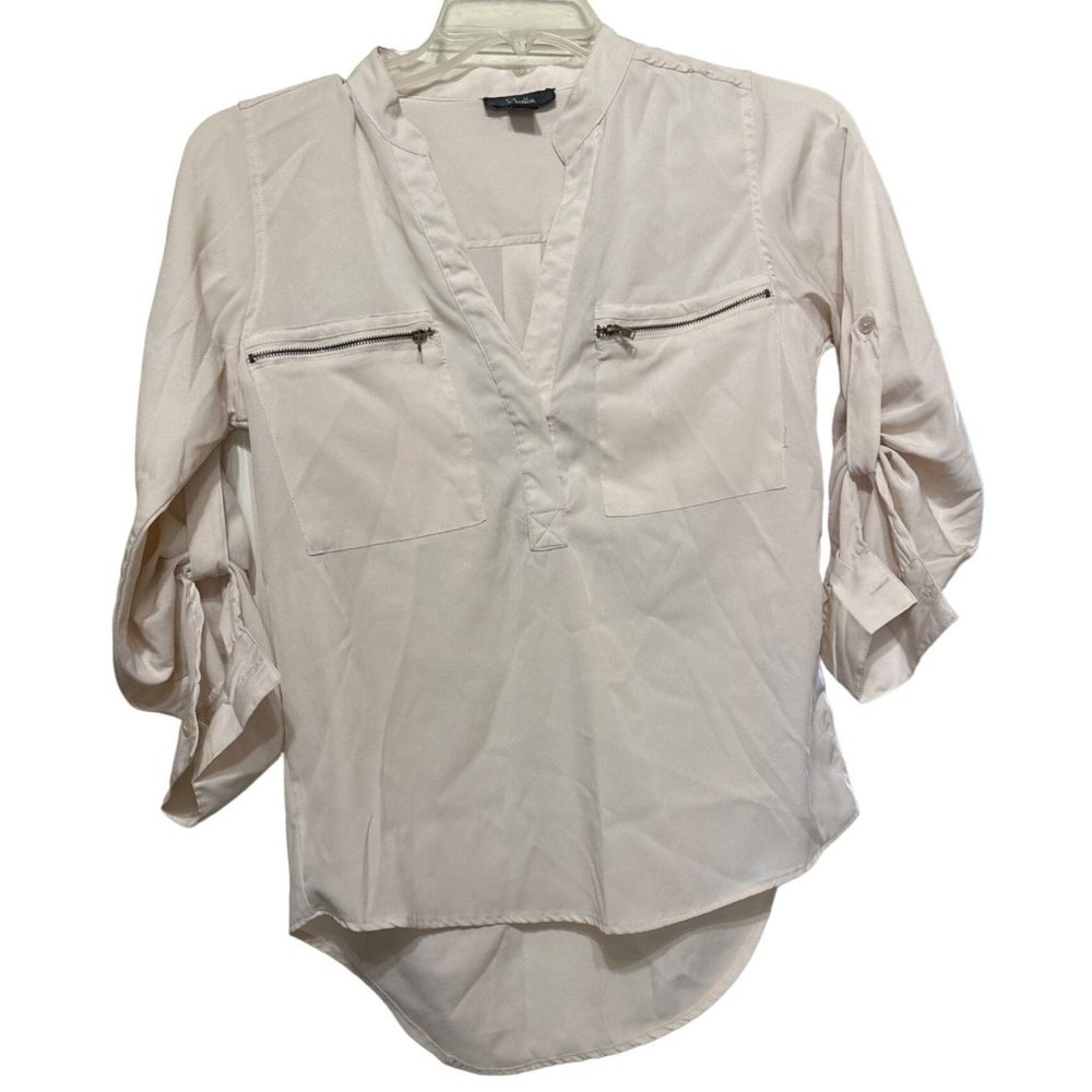 Rosettes High Low V-Neck Blouse w/Pocket Zippers Lightweight Women's Size S
